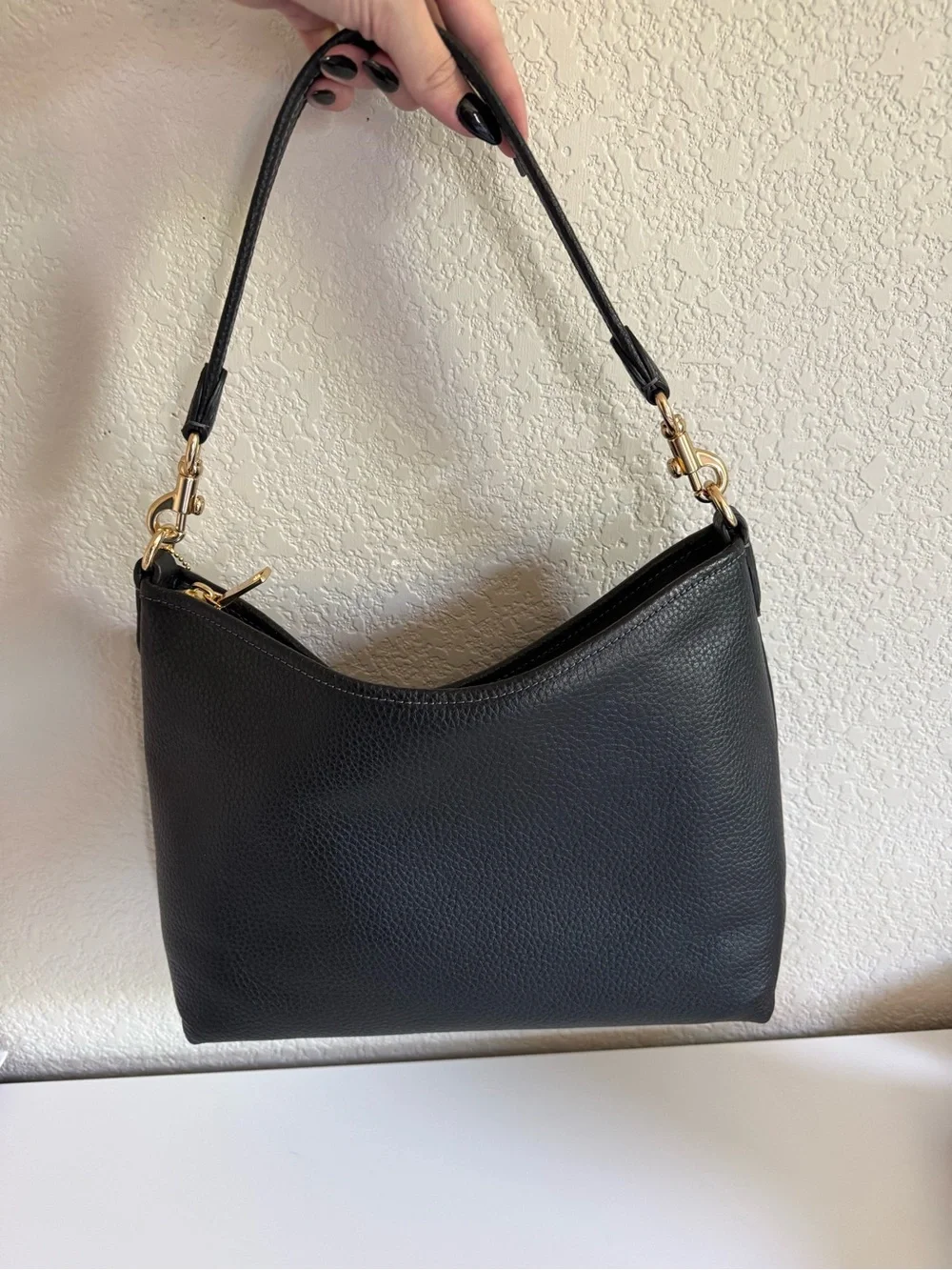 Coach Black Pebbled Leather Hobo Shoulder Bag with Gold Hardware